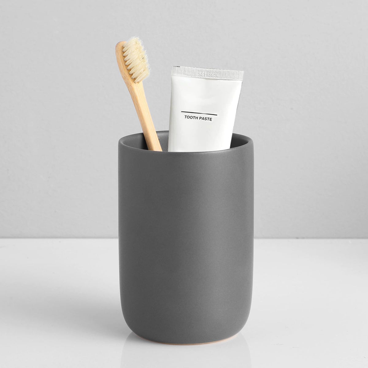 Toothbrush Holders For Bathrooms - 1 Cups Ceramic Toothbrush Toothpaste Holders, Grey Bathroom Tumbler Cups Reusable Toothbrush