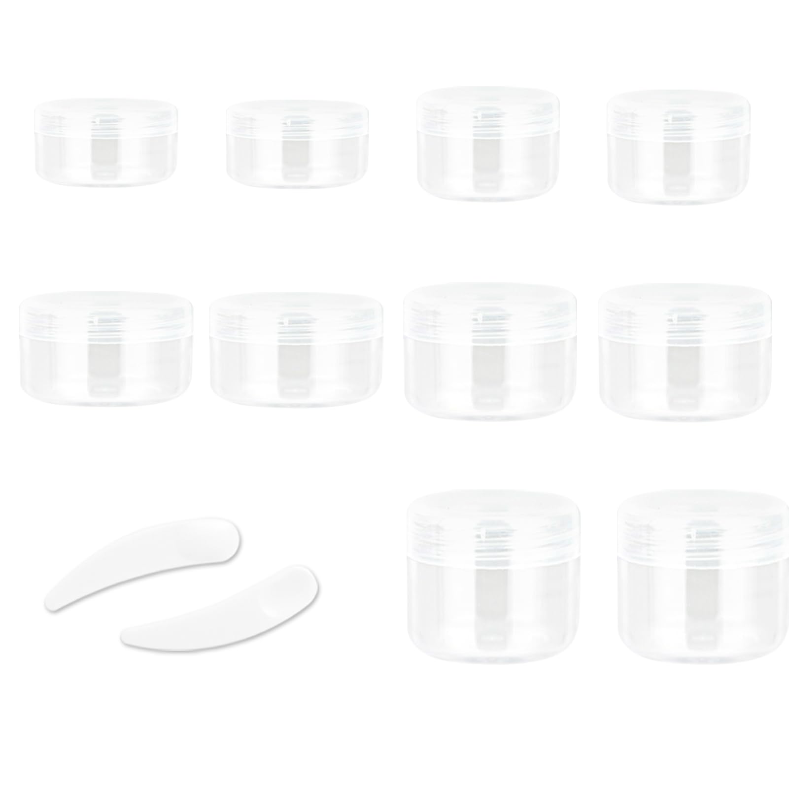 Zejia 10Pcs Small Travel Containers, Clear Sample Containers With Screw Lids, 5 Size 3/5/10/15/20 Gram Sample Jars With 12Pcs La