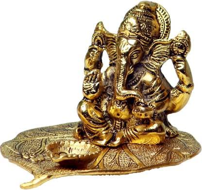 Heaven Decor Leaf Ganesh God Idol Decorative Murti With Diya Decorative Showpiece For Car And Home Temple