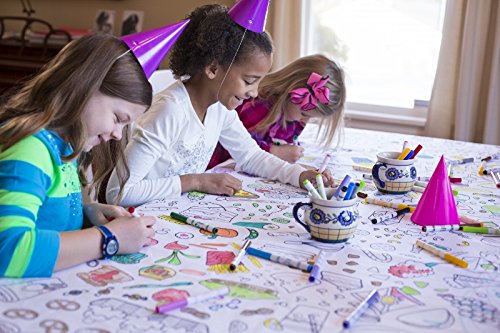 The Coloring Table - Food Fun Design - Rectangle Tablecloth - Fabric Coloring Tablecloth - Colorable Designs - Washable And Reus