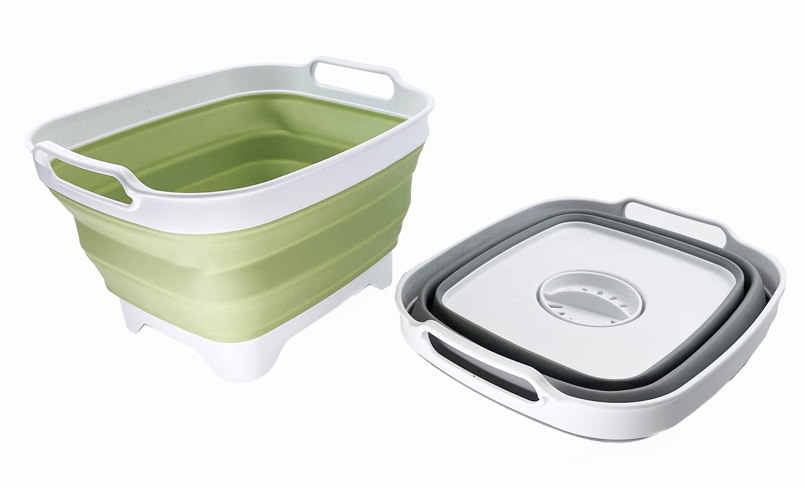 Sammart 7.5L (2 Gallons) Collapsible Plastic Dishpan With Draining Plug - Portable Washing Basin - Foldable Washing Tub - Pop Up
