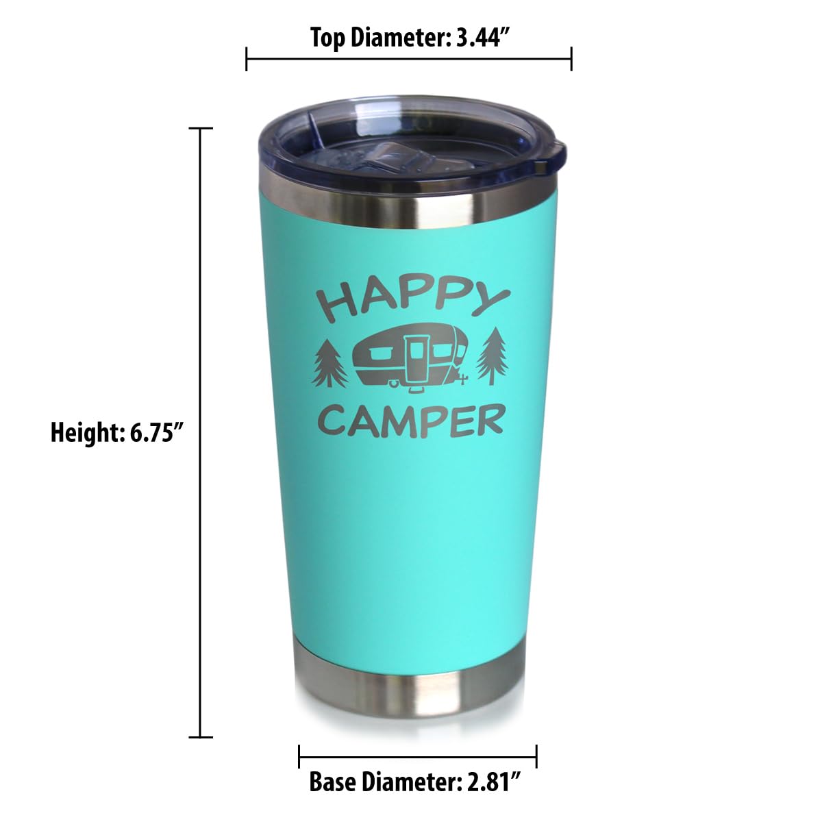 Happy Camper - Insulated Coffee Tumbler Cup With Sliding Lid - Stainless Steel Insulated Mug - Unique Outdoor Camping Tumbler -
