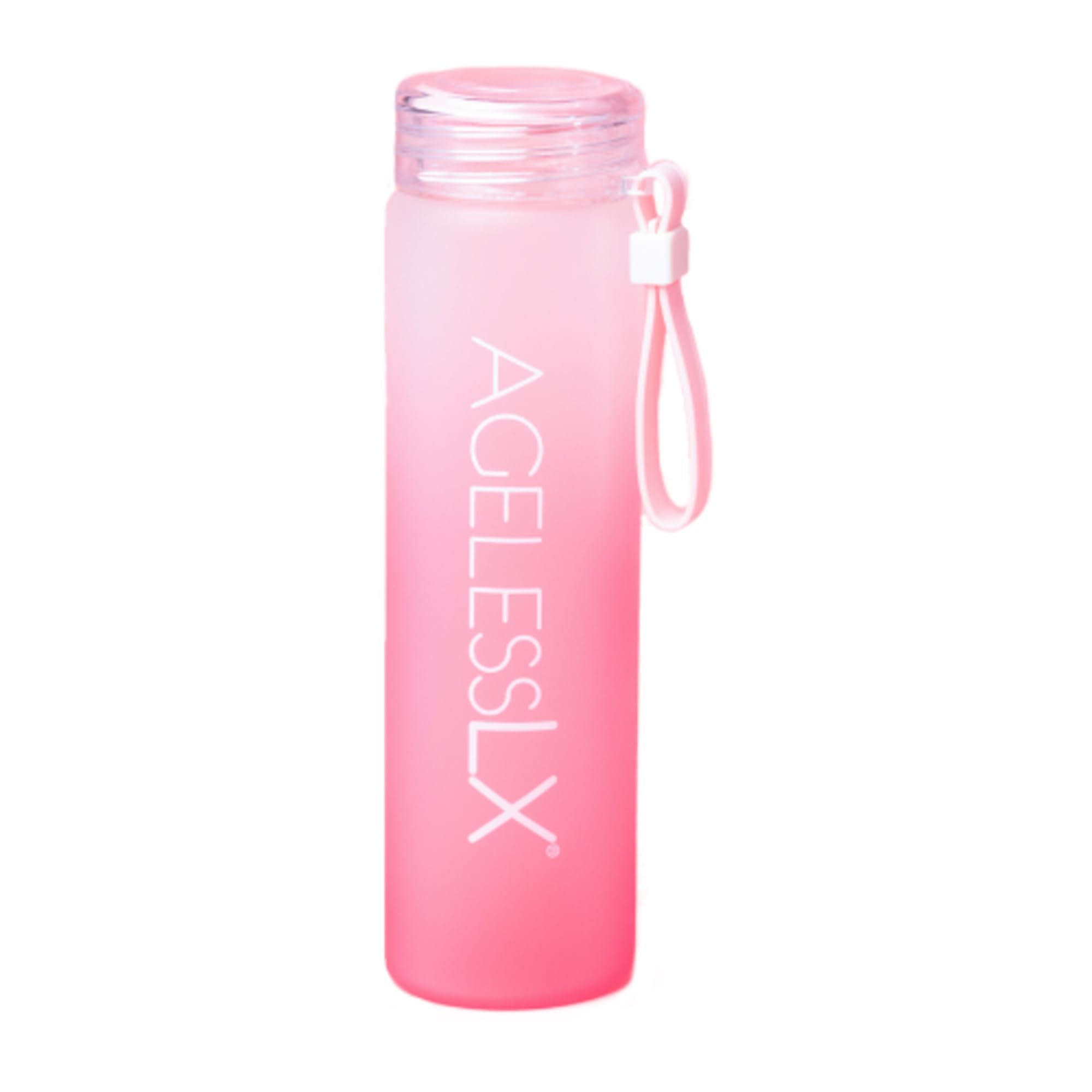 AgelessLX 16 oz Glass Water Bottle with Lid, BPA Free & Eco Friendly, Pink