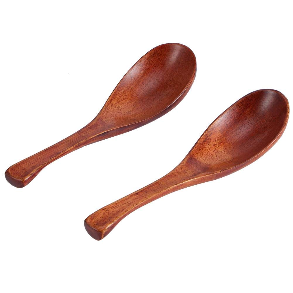 2Pcs Household Kitchen Wooden Soup Short Handle Spoon Ice Dessert Cooking Spoon Kitchen Dinner Tableware Cutlery
