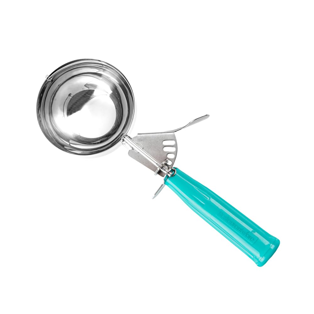 Restaurantware Met Lux 6 Ounce Portion Scoop 1 Durable Disher Scoop - Thumb Trigger Teal Stainless Steel Ice Cream Disher For Po