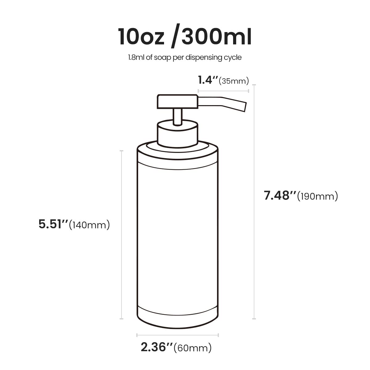 Zegeon Stainless Steel Soap Dispenser For Bathroom, Matte Black Flat Design, Metal Pump, 10Oz Rust-Proof Liquid Hand Soap Dispen