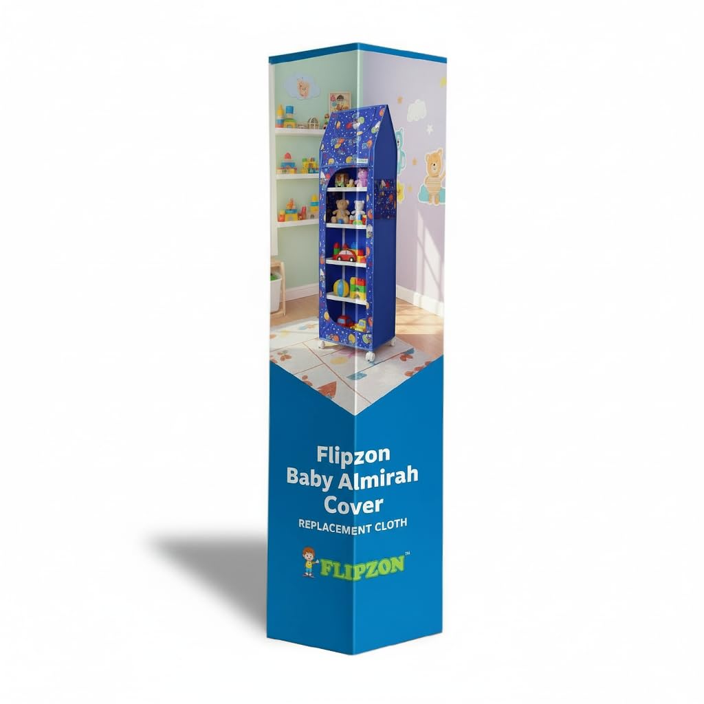 Flipzon Wardrobe Cover  Cotton 6 Shelves Baby Wardrobes Cover (Family Blue) | Cloth Only