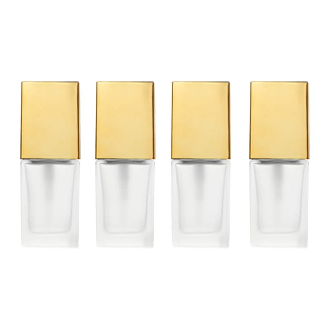 4 Pack,0.5 oz/15ml Frosted Glass Essence Lotion Pump Bottle,Empty Square Cosmetic Container Travel Liquid Foundation Base Dispen