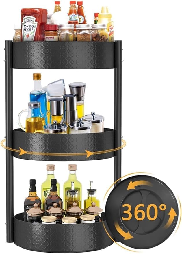 Olpad Lazy Susan Organizer Turntable 3 Tier Rotating Seasoning Organizer Metal Spice Rack For Cabinet Countertop Dining Table Re