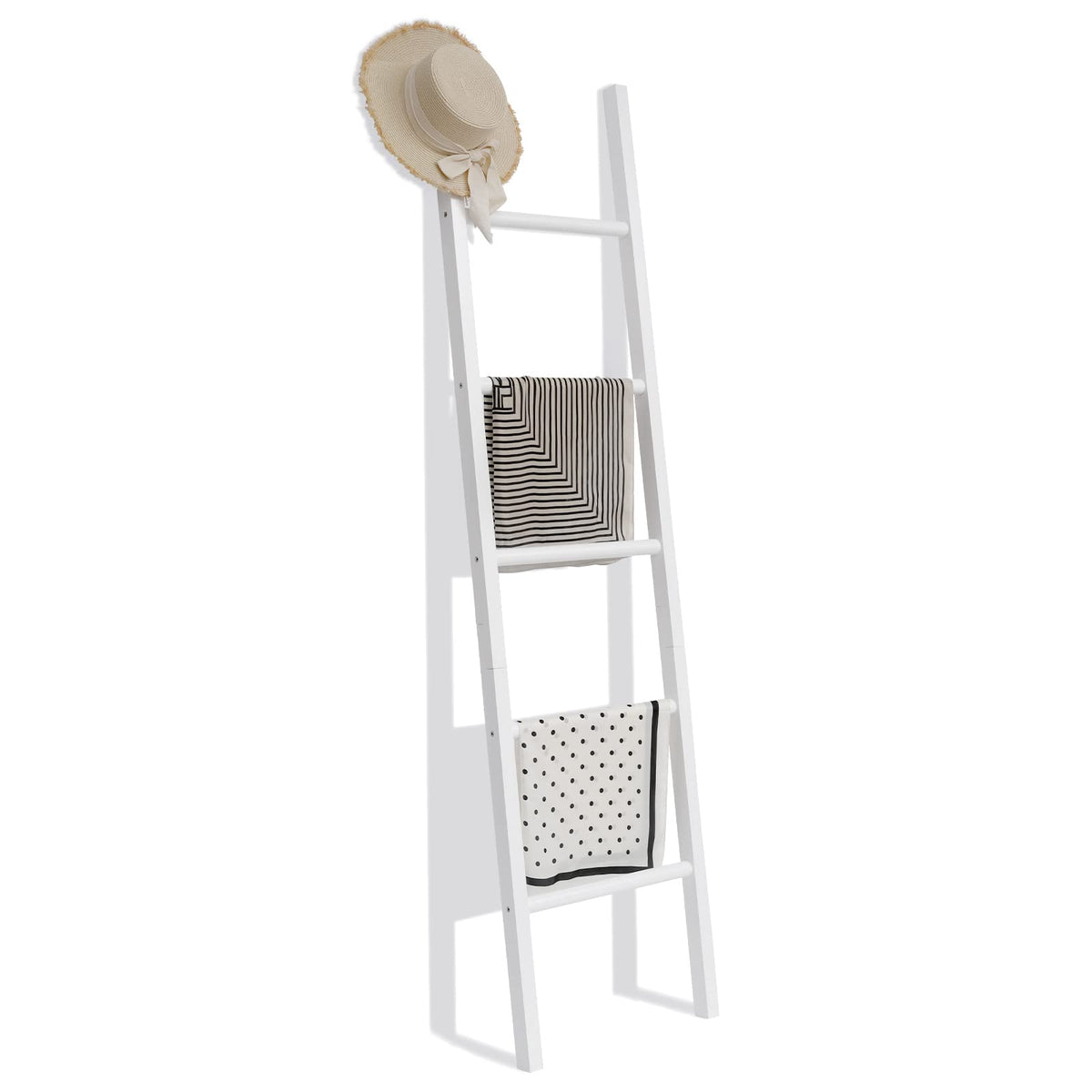 Fuin 6Ft Wooden White Blanket Ladder Living Room Decorative Wall Leaning Farmhouse Quilt Display Holder Rustic Wood Towel Rack F