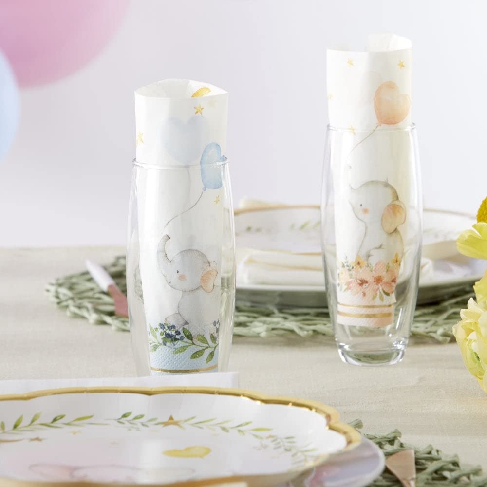 Kate Aspen Decorative 2 Ply Paper Napkins - Set Of 60 - 6.5 Inch Durable Disposable Serveware, Easy Cleanup For Birthday, Baby S