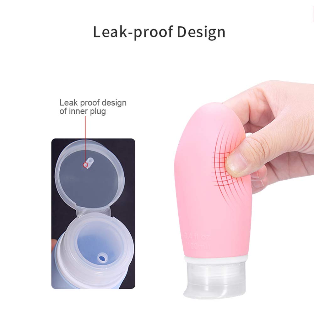 4 Pack 100 Ml Portable Travel Bottles, Leak Proof Refillable Squeezable 3.4 Fl. Oz Silicone Tubes Travel Size Toiletries Contain