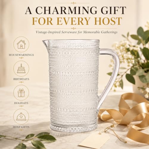 Bombay Hobnail Glass Pitcher for Juice and Lemonade | 32 oz