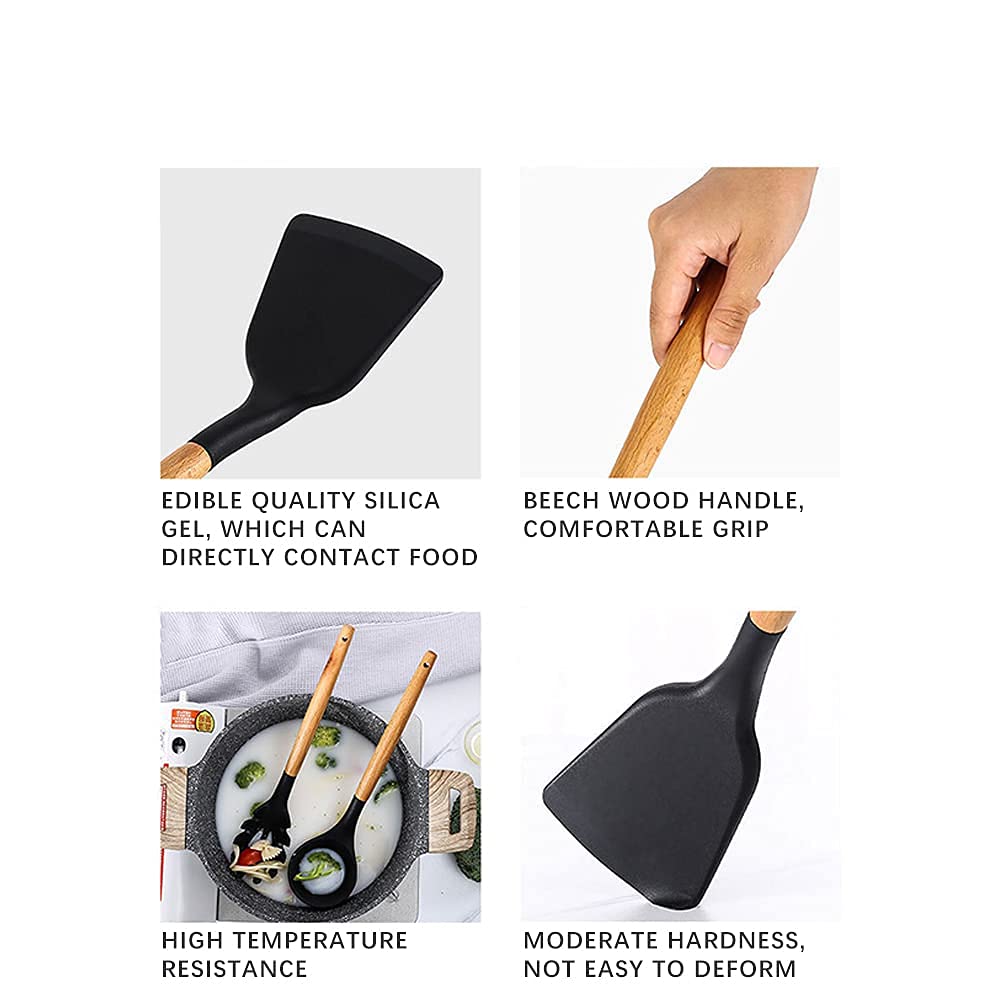 Silicone Cooking Utensils Set, 11 Pcs Black Silicone Cooking Utensils Set, Nonstick & 230C Heat Resistant Cooking Utensils With