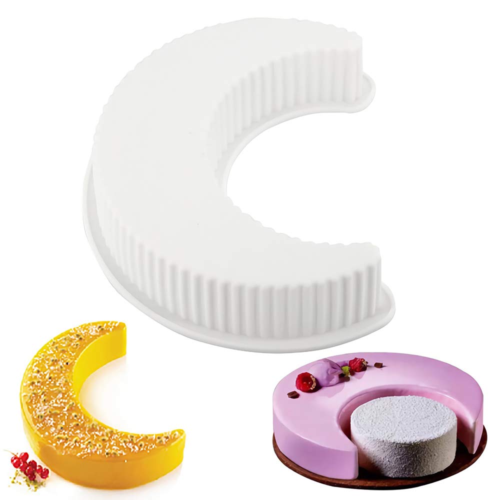 HiParty Crescent Moon Shape Silicone Cake Pan, Crescent Moonlight Sonata Mousse Cake Bread Pizza Baking Mold Kitchen Bakeware To
