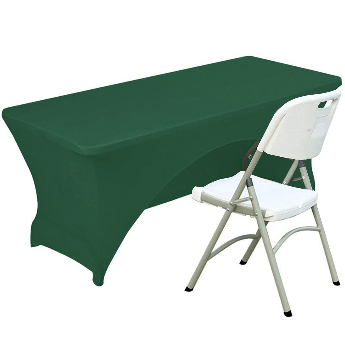 Fhberni Spandex Table Cover 5 Ft. Fitted Polyester Tablecloth Stretch Table Cover Table Topper Open Back - Emerald Green