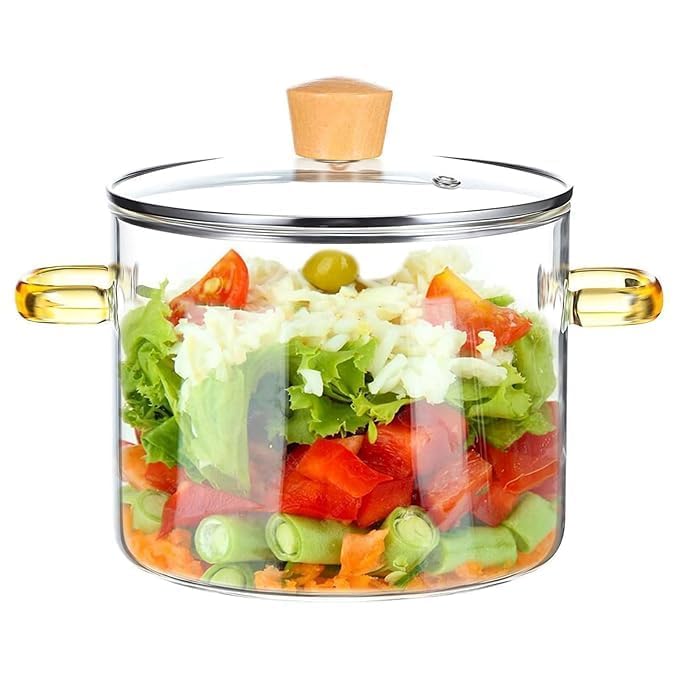 Jnsm 1.5L Glass Uncoated Simmer Pots For Cooking On Stove Glass Boiling Pot Small HeatResistant Clear Saucepan With Lid For Pas
