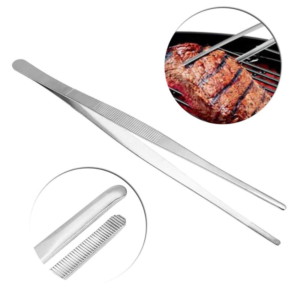 Gutsdoor Kitchen Tweezers Stainless Steel Food Tongs For Cooking Tongs With Precision Serrated Tips Medical Tweezers(12 Inch Str