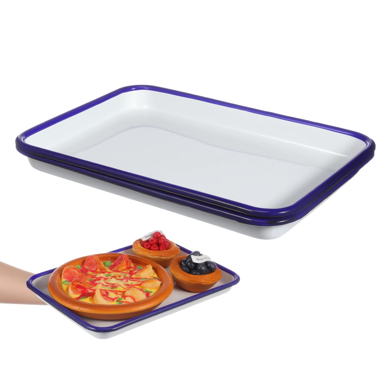 DOITOOL 2 Pack Enamel Baking Pans, 10.6 x 7.5 Inch Oven Trays