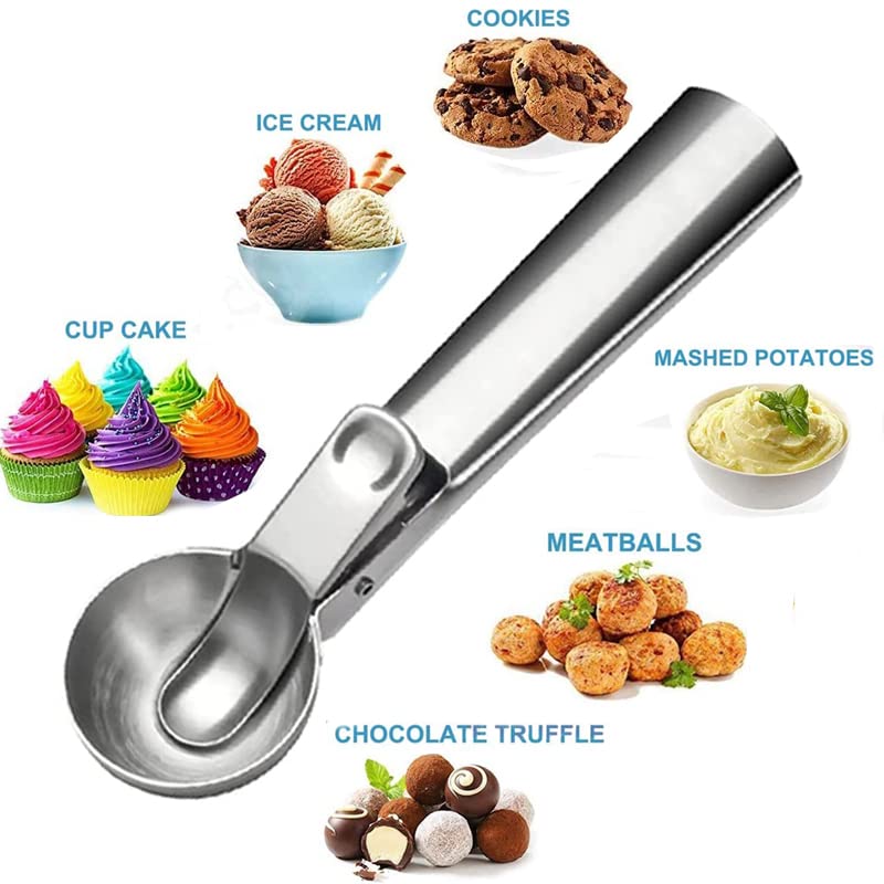 Jayvar Ice Cream Scoop Set,Portable Stainless Steel Ice Cream Scoop With Trigger And Comfortable Handle,Icecream Scoop Spoon Per