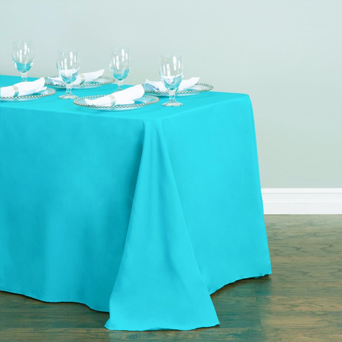 Ltc Linens 2-Pack Rectangular Tablecloths 90 In X 156 In With Rounded Corners - Turquoise Table Covers For 8 Ft Table Floor-Leng