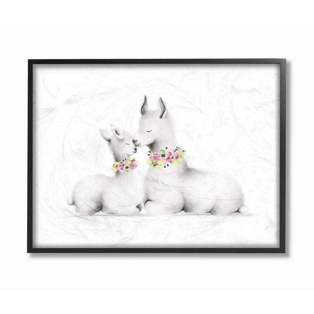 The Kids Room by Stupell Cute Cartoon Baby Llama and Mama Family Flowers Farm Animal Painting Prints, 24 x 30, Multi-Color