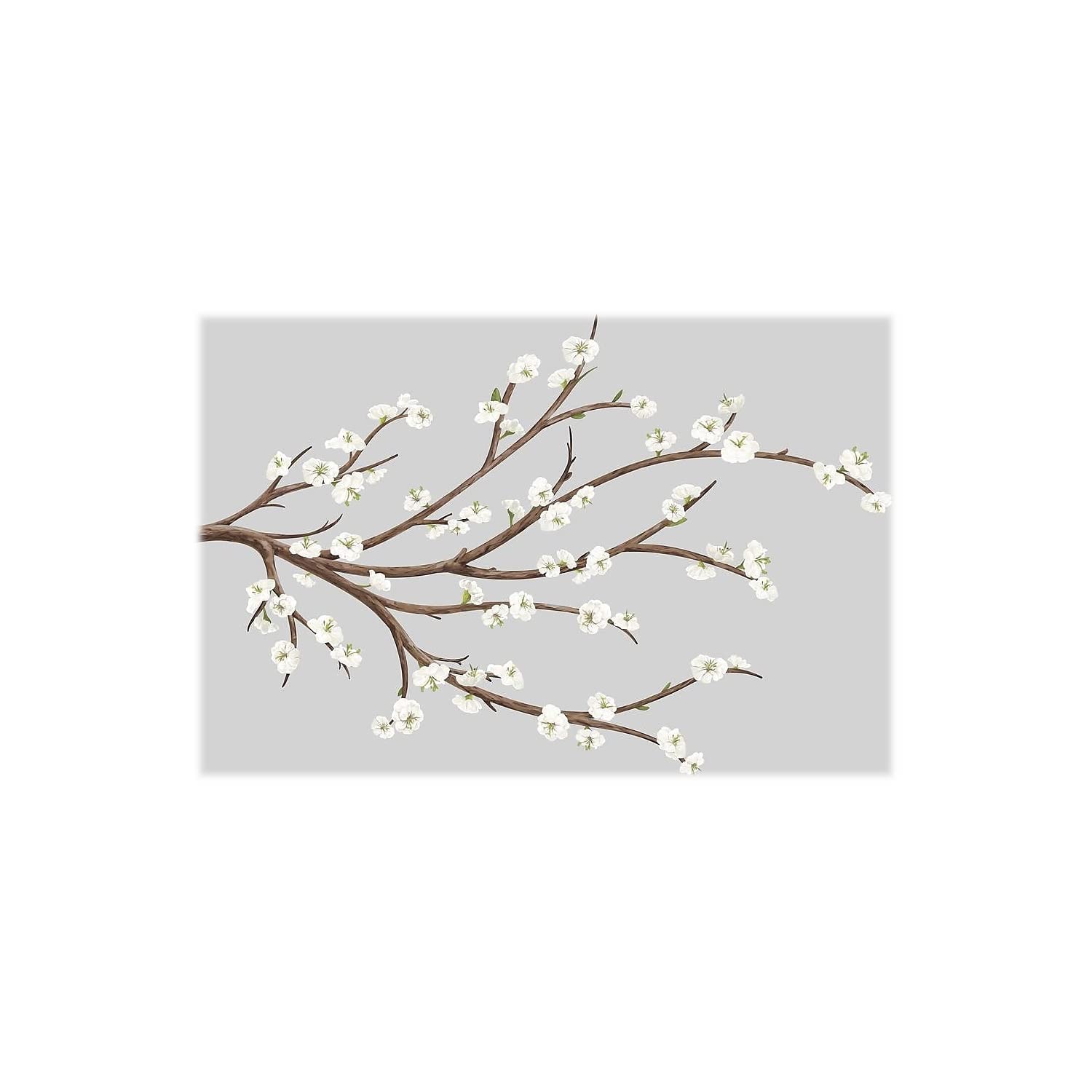 Roommates Rmk3201Gm White Blossom Branch Peel And Stick Giant Wall Decals With Flower Embellishments