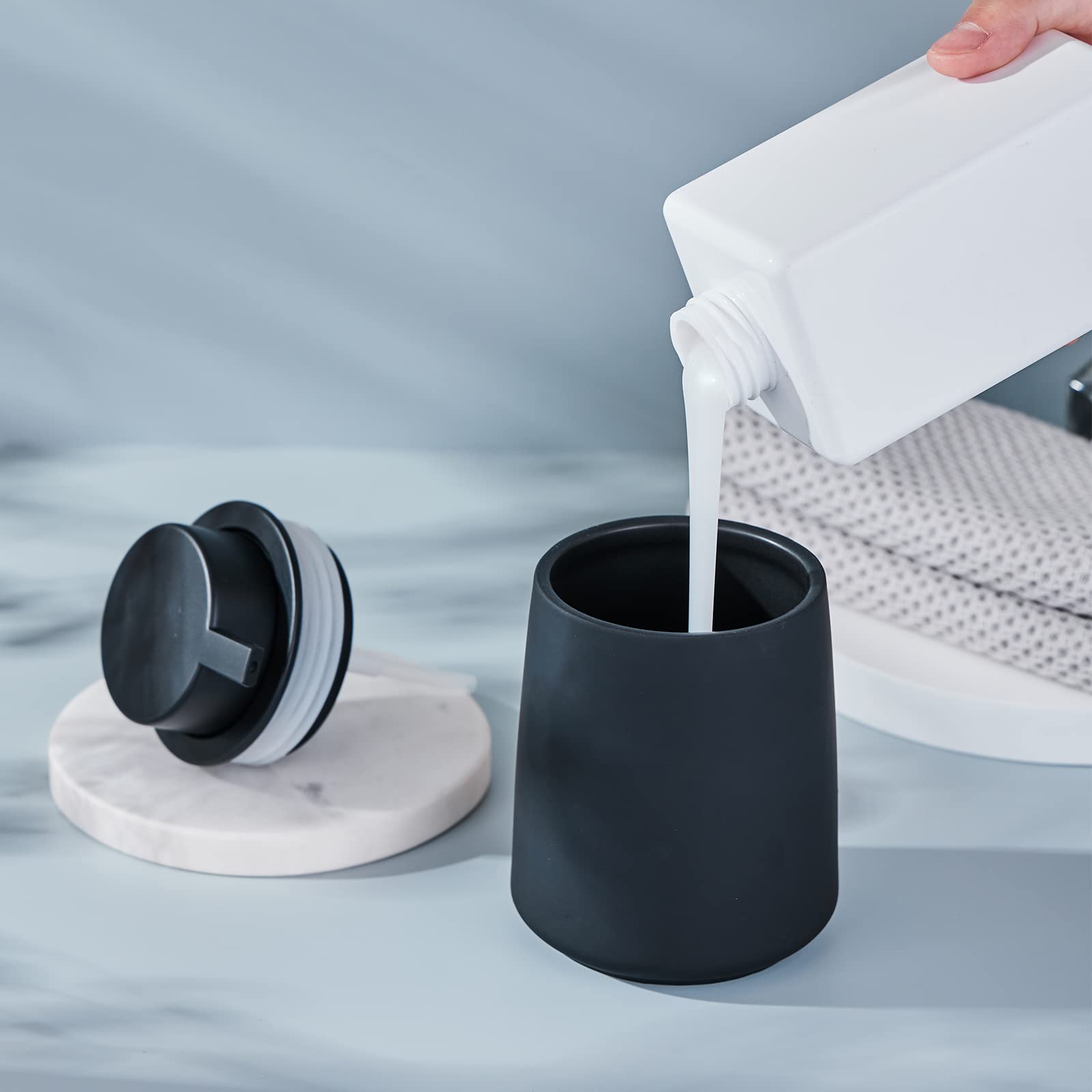 12Oz Black Soap Dispenser - Ceramic Lotion Hand Soap Dispenser For Bathroom With Easy-To-Press Pump, Modern Refillable Liquid Ha