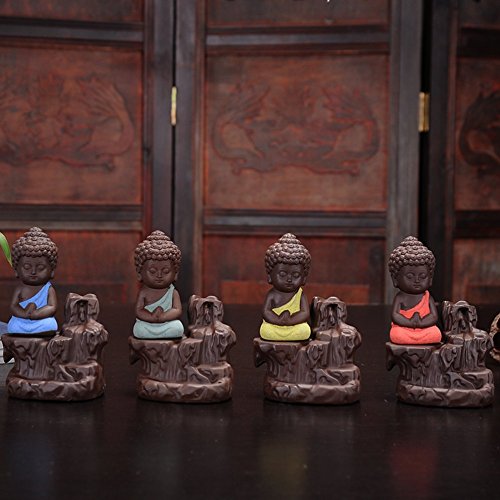 eCraftIndia Meditating Monk Buddha Smoke Backflow Cone Decorative Incense Holder (7 cm x 7 cm x 12, Blue)