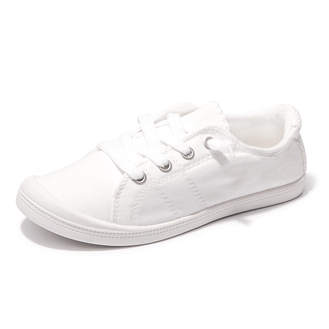 Womens Slip On Canvas Sneaker Low Top Casual Walking Shoes Classic Comfort Flat Fashion Sneakers (White 08)