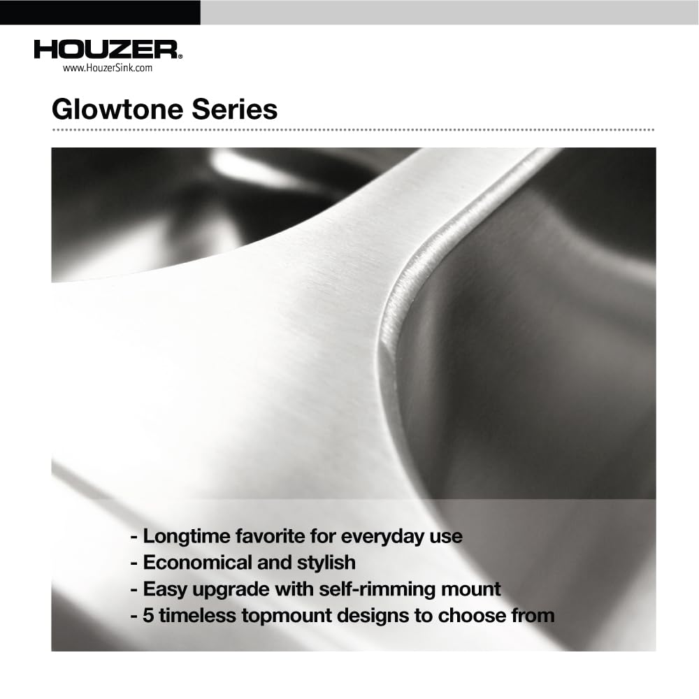 Houzer Glowtone 25 Inch Stainless Steel Topmount 4-Hole Single Bowl 8 Inch Deep Kitchen Sink - 2522-8Bs4-1