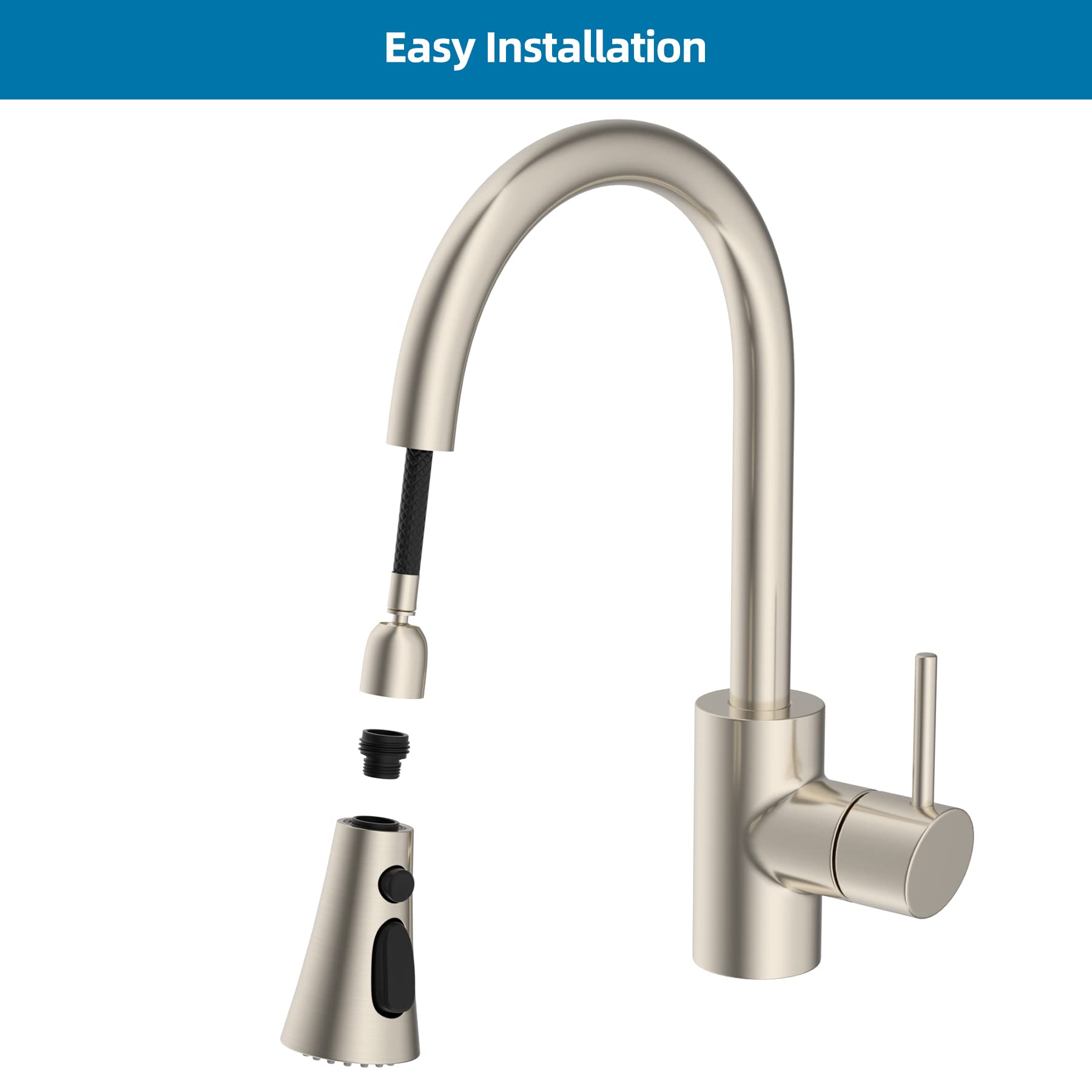 Pull Down Faucet Head Replacement with 9 Adapters Compatible with Moen Delta Faucet Head  3 Function Kitchen Sink Faucet Sprayer Head  Brushed Nickel Finish Kitchen Faucet Head