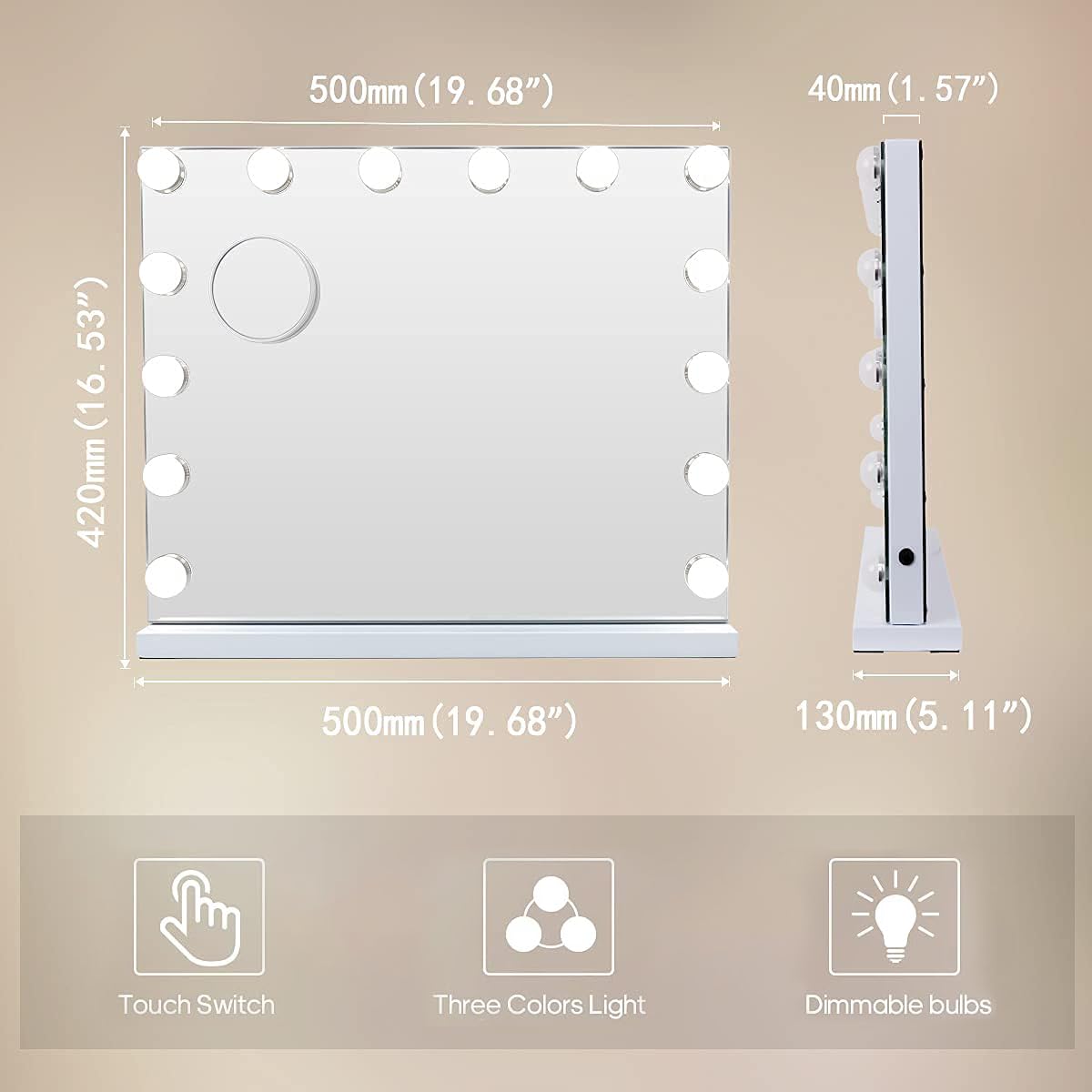 Hansong Vanity Mirror with Lights Hollywood Makeup Mirror with 14 Dimmable LED Bulbs for Bedroom Hollywood Mirror with Smart Tou