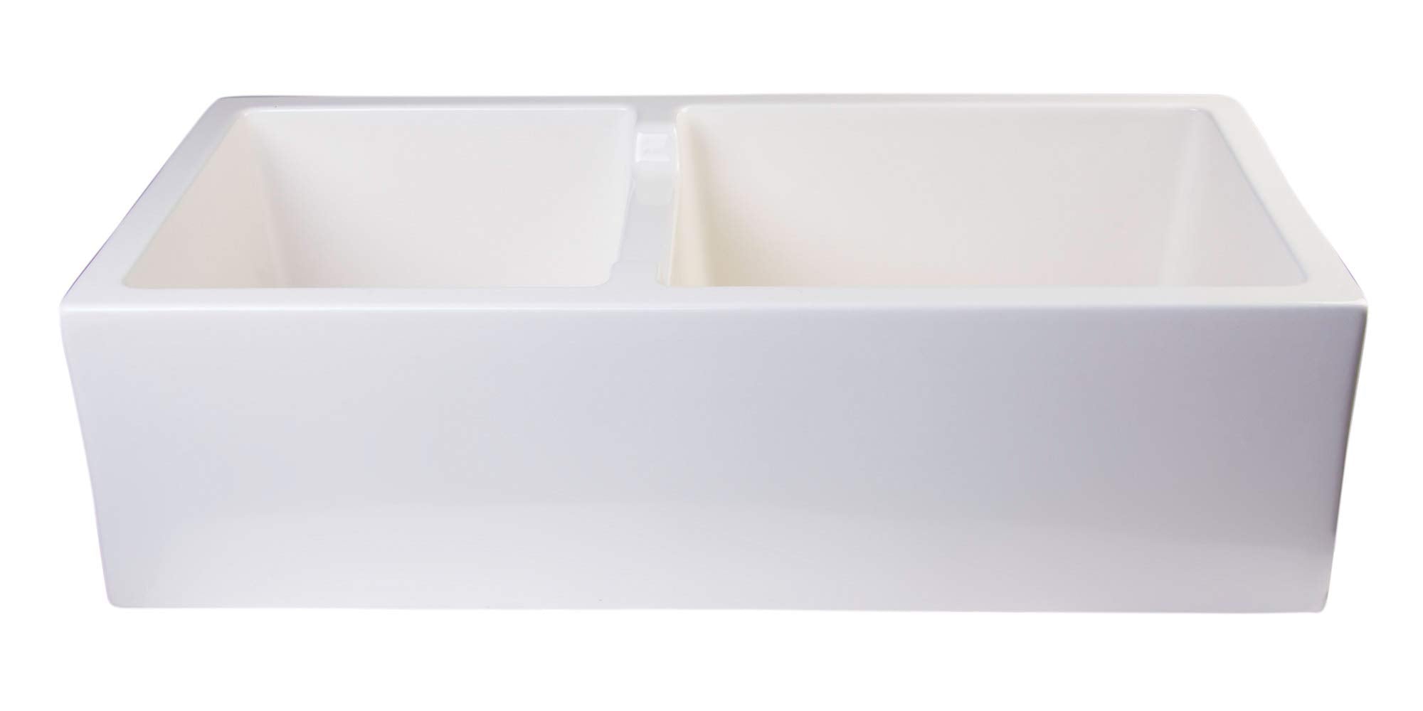 Alfi Brand Ab3618Db-B Smooth Thick Wall Fireclay Double Bowl Farm Sink, 36'', Biscuit