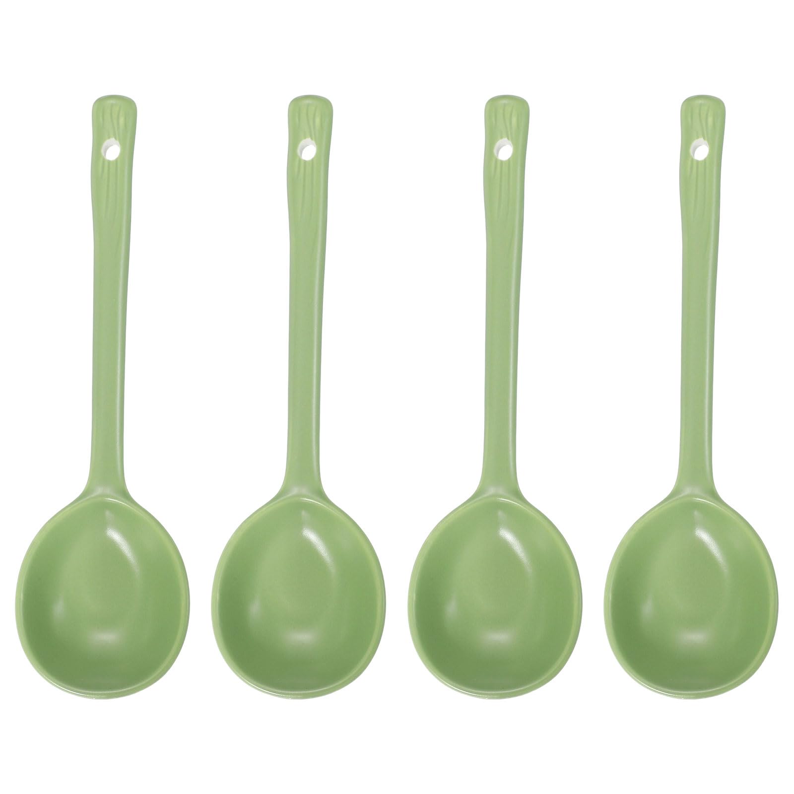 uxcell 4pcs Ceramic Soup Spoons, Long Handle Dinner Serving Spoon for Soup, Noodles, Dumplings Green