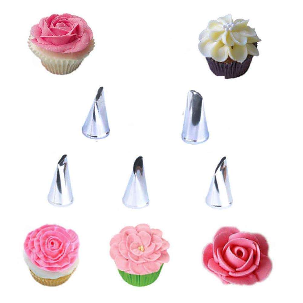 Russian Piping Tips Set, Airlxf 5Pcs Stainless Steel Flower Cake Cupcake Decorating Supplies Kit Flower Frosting Tips Diy Icing