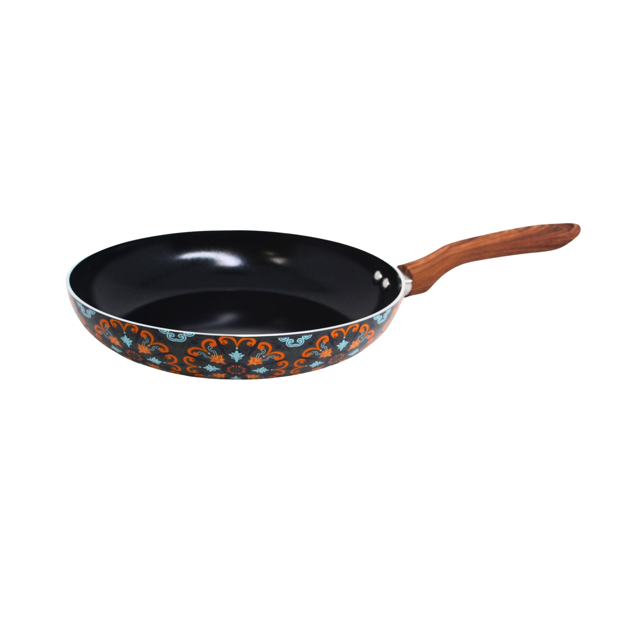 IMUSA 10 Inch Talavera Aluminum Black Ceramic Fry Pan with Woodlook Handle