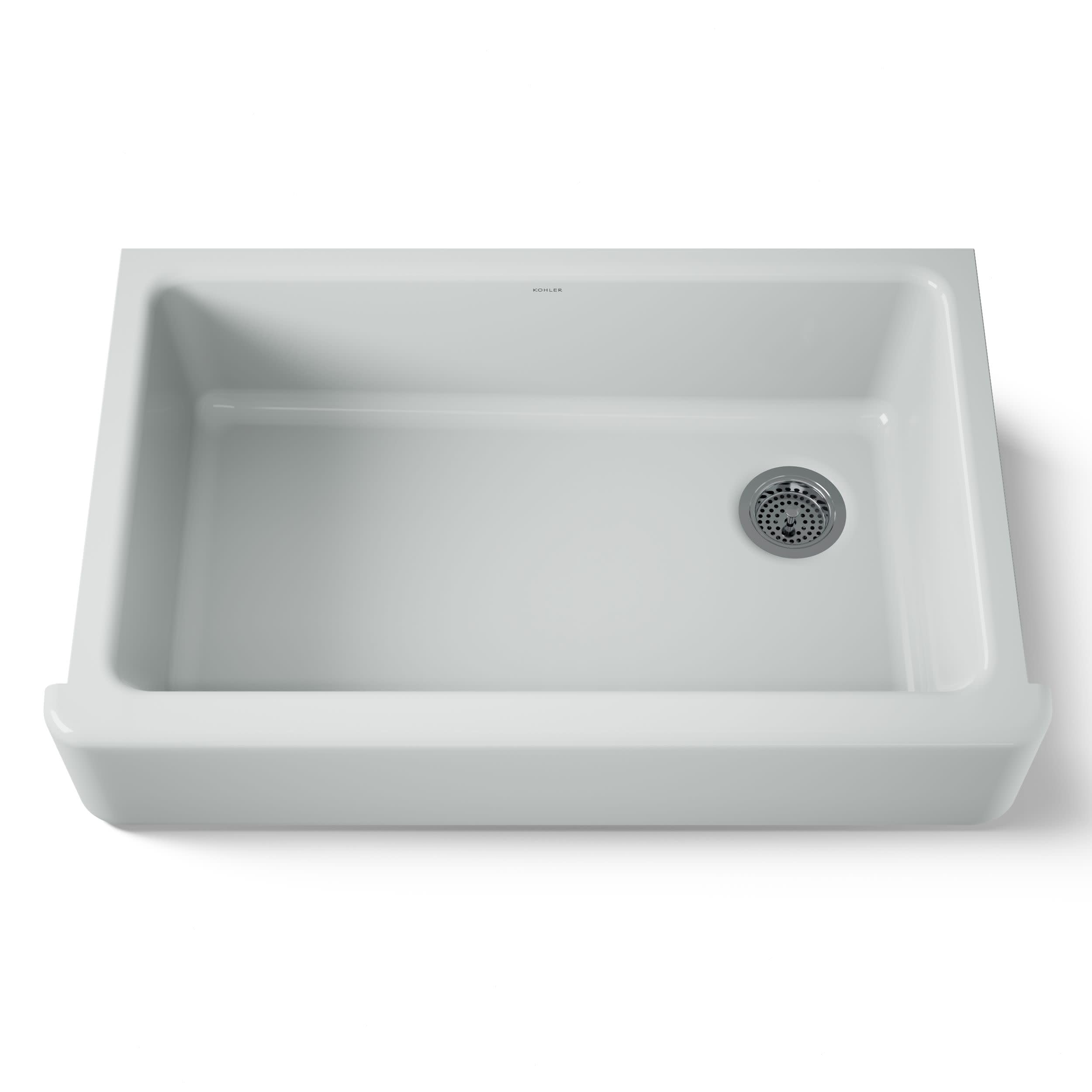 Kohler K-6489-95 Whitehaven Farmhouse Self-Trimming Apron Front Single Basin Sink With Tall Apron, Ice Grey
