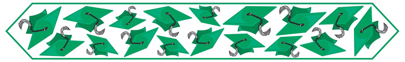 Printed Grad Cap Table Runner (Green) Party Accessory (1 Count) (1/Pkg)
