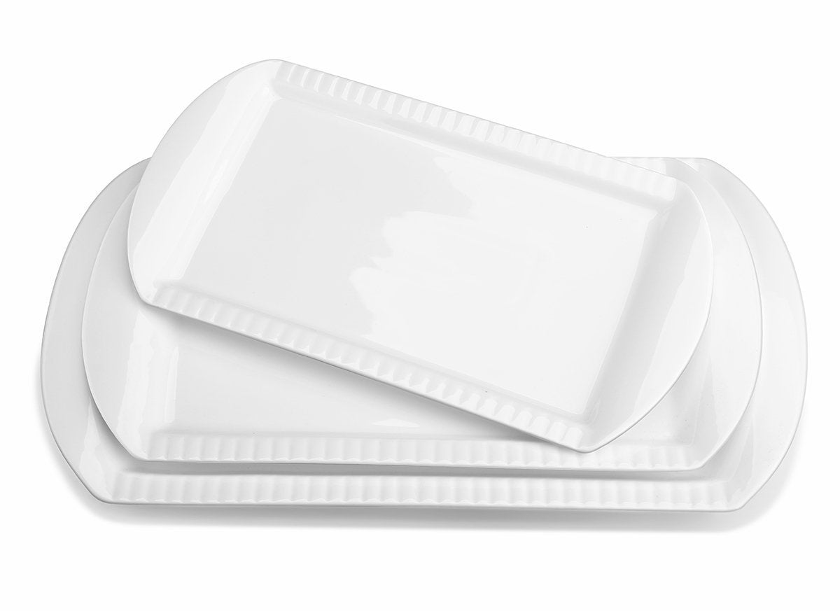 Lifver Large Serving Platter Set, 16''/14''/12'' 3-Piece White Porcelain Platters For Turkey And Food, Serving Dishes Oven Safe