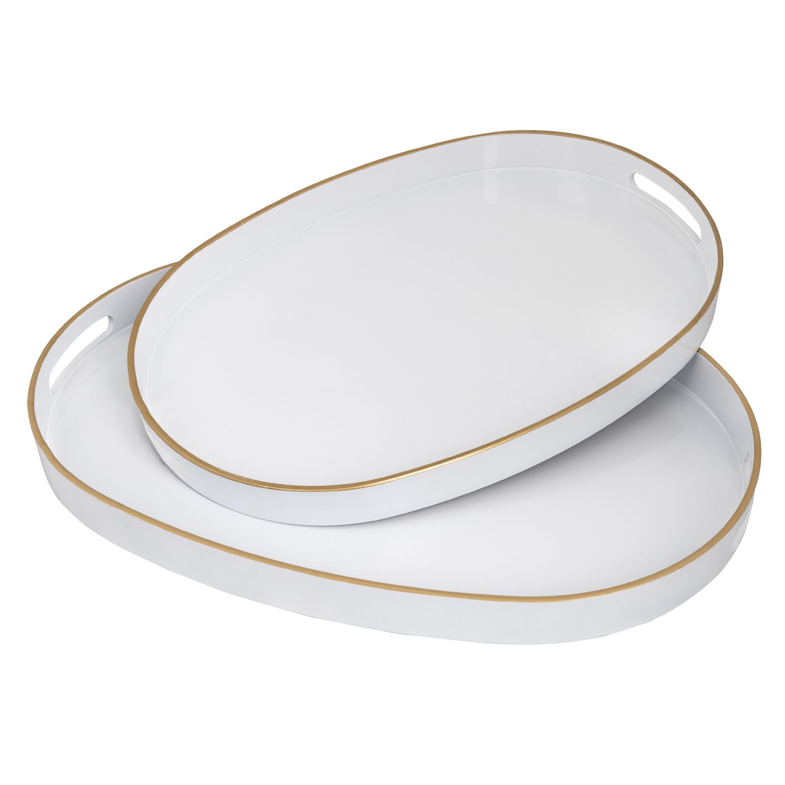 MAONAME White Serving Trays with Handles, Oval Decorative Trays for Coffee Table, Nesting Tray Set of 2, Plastic Vanity Tray for