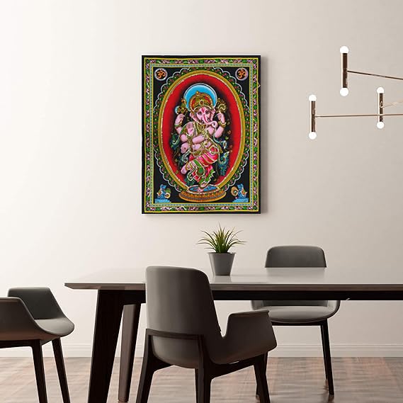 Rastogi Handicrafts Cotton Wall Hanging Indian Goddess Indian Deity 40'' X 30'' Poster Size (Dancing Ganesh-G)