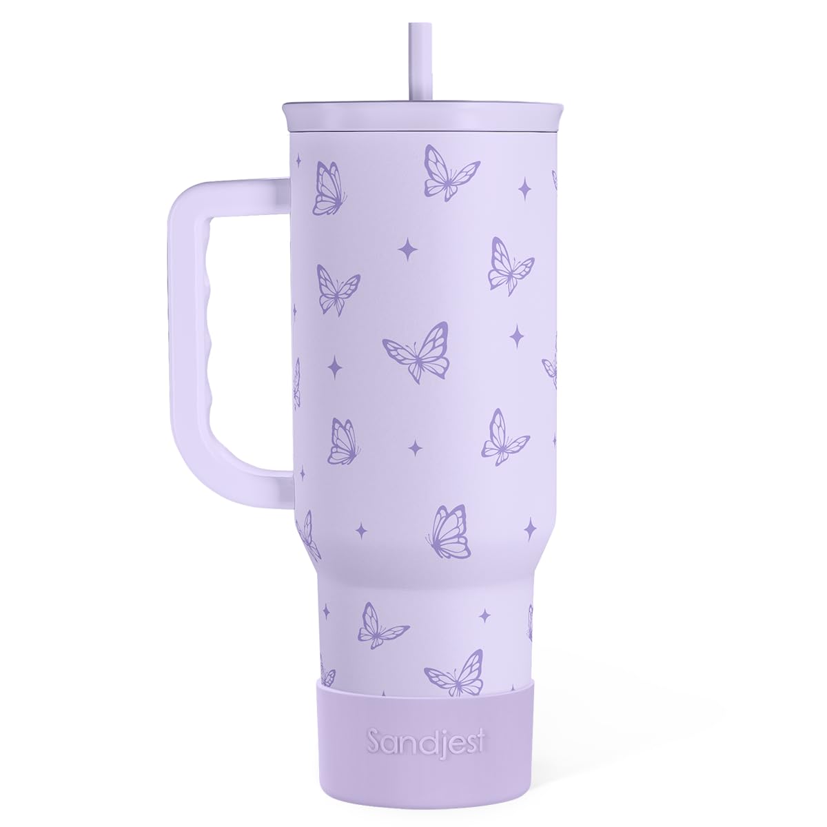 SANDJEST Butterfly Gifts for Women, Purple Butterfly Tumbler with Handle, Stainless Steel Insulated Coffee Travel Mug Cup, Gifts