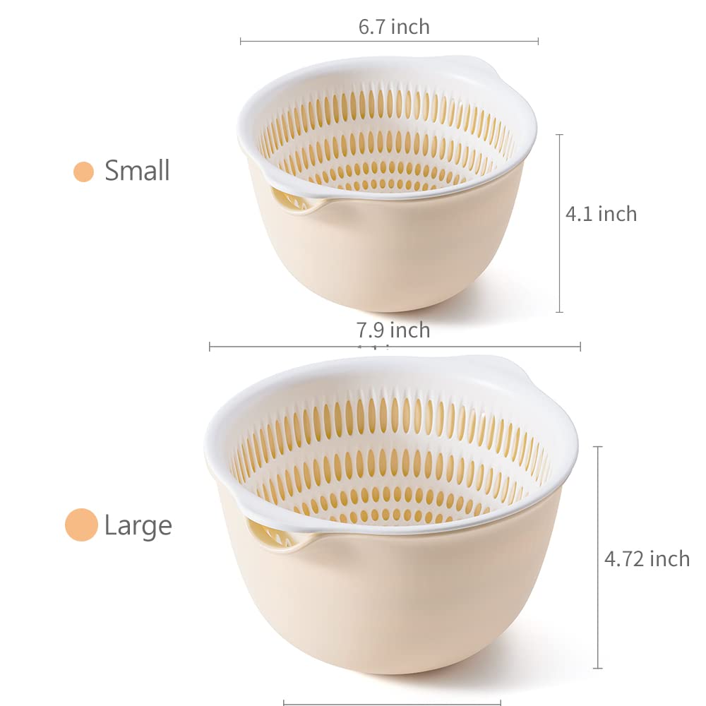 2 In 1 Kitchen Colander Set With Bowl Strainer (2 Sets 3 Qt),Bpa Free Plastic Fruits And Vegetable Washing Basket,Dishwasher Fri