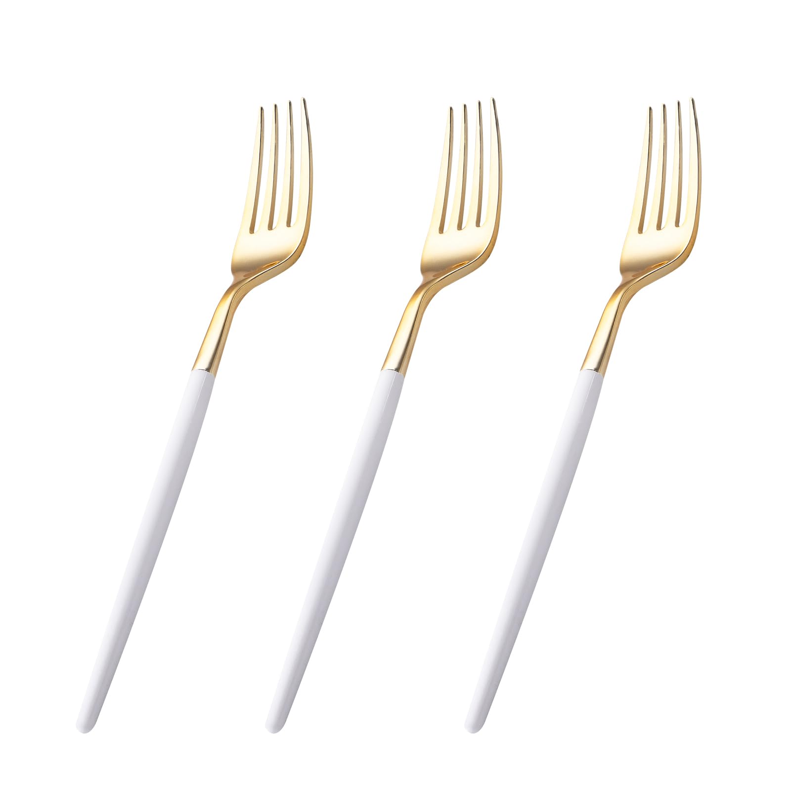 I00000 144 Gold Plastic Forks, Disposable Gold Flatware With White Handle, Look Like Gold Cutlery For Party Wedding