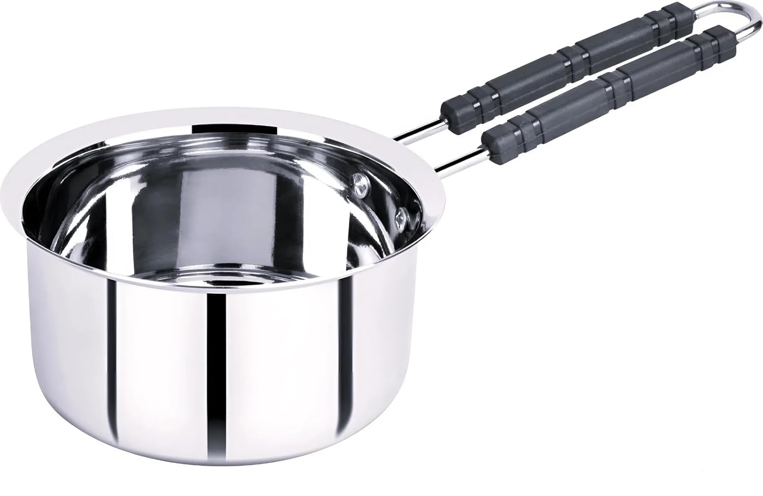 Bright Bloom Heavy Steel Sauce Pan  2 Litre, 18 Gauge, Gas Stove Friendly, Silver | Milk Boiler, Tapeli, Patila With Handle (We