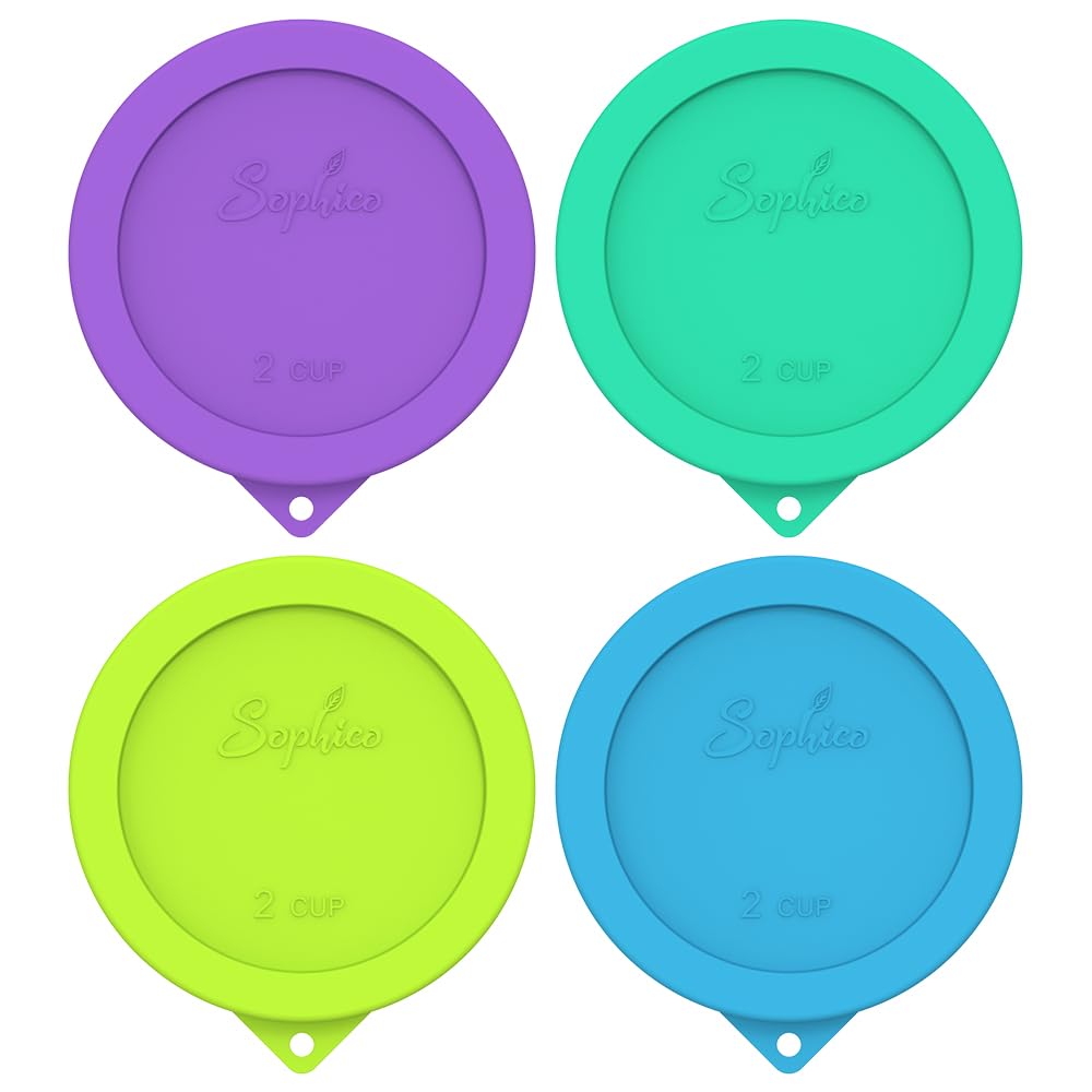 Sophico 2 Cup Round Silicone Storage Cover Lids Replacement For Pyrex 7200-Pc And Anchor Hocking Glass Bowls (Container Not Incl