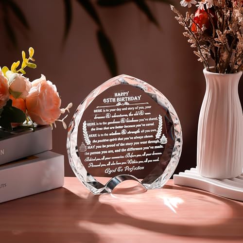 65th Birthday Gifts for Women Men - Crystal Heart Gifts Personalized 1960 65 Year Old Birthday Present for Her Him - Happy 65th