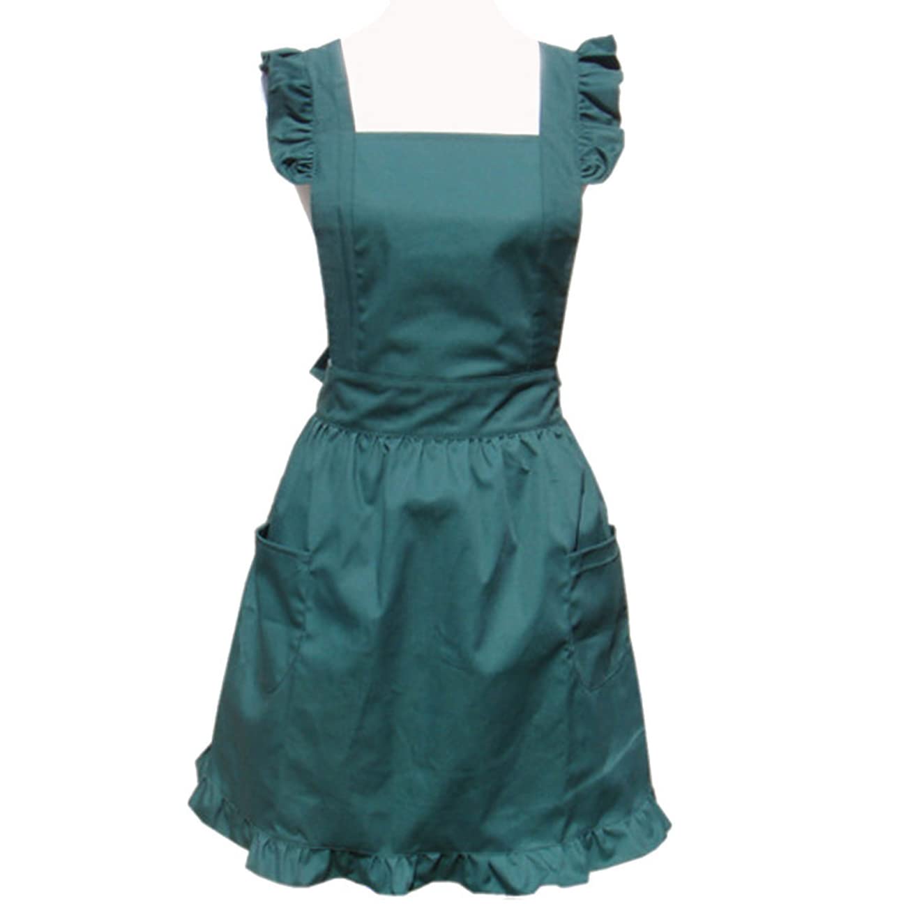Hyzrz Cute Lovely Cotton Retro Kitchen Cooking Aprons For Women Girls Vintage Baking Victorian Apron With Pockets For Gift (Gree