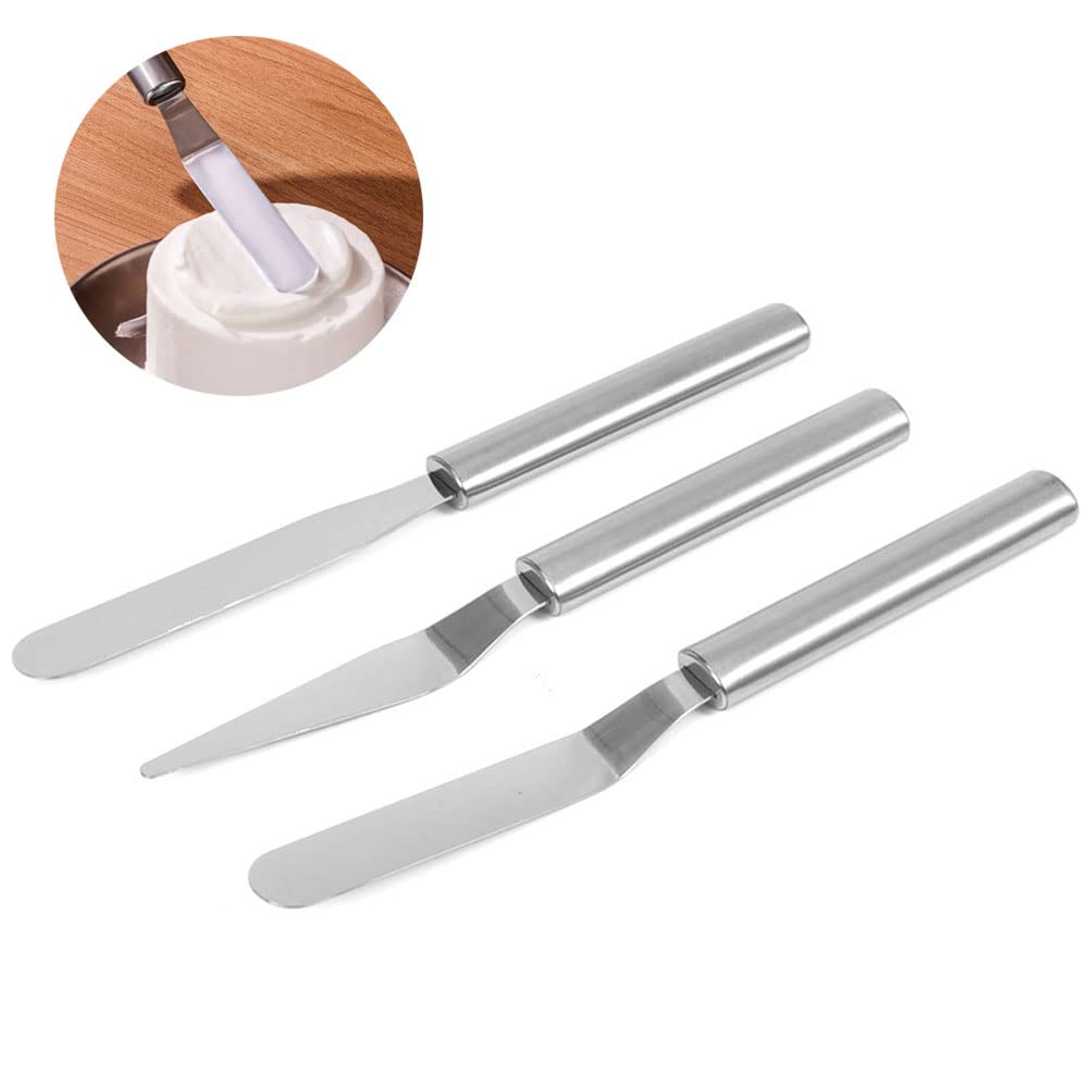 3 Pack Cake Decorating Icing Spatulas Stainless Steel, Icing & Decorating Spatulas, Lightweight & Flexible Offset Spatula, Angle